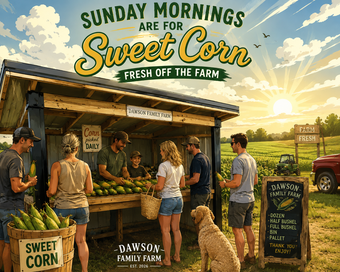 Sunday mornings are for sweet corn — fresh off the farm at Dawson Family Farm